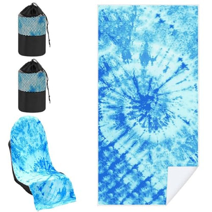 Hahafelt 2 Pack Car Seat Towel Cover with Storage Bag, Blue Tie Dye | 63 x 32 in Car Towel Seat Cover Non Slip Waterproof, Gym Workout Swimming Running, Machine Washable Sweat Absorbent Protector - style: Blue Tie Dye