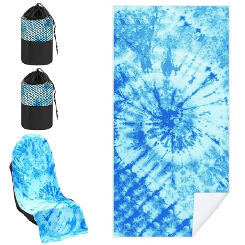 Hahafelt 2 Pack Car Seat Towel Cover with Storage Bag, Blue Tie Dye | 63 x 32 in Car Towel Seat Cover Non Slip Waterproof, Gym Workout Swimming Running, Machine Washable Sweat Absorbent Protector - style: Blue Tie Dye