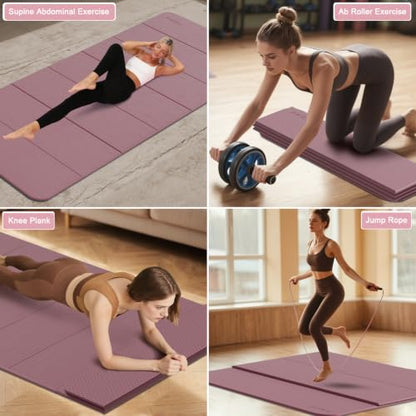 PAIDU Foldable Yoga Mat 10MM Thick 75‘’x40‘“ Quick Fold Easy Storage - color: Deep Pink
