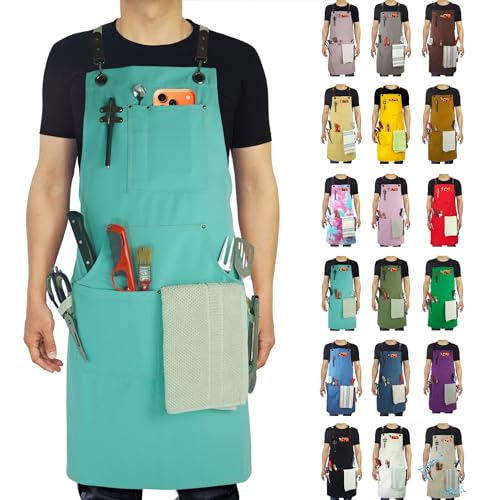 Kitchen Apron, Work Apron, Canvas Apron, Ice Blue | Multiple Pockets, Gardening, Painting, BBQ, Artist, Carpenter, Sizes M to XXL - color: Ice Blue