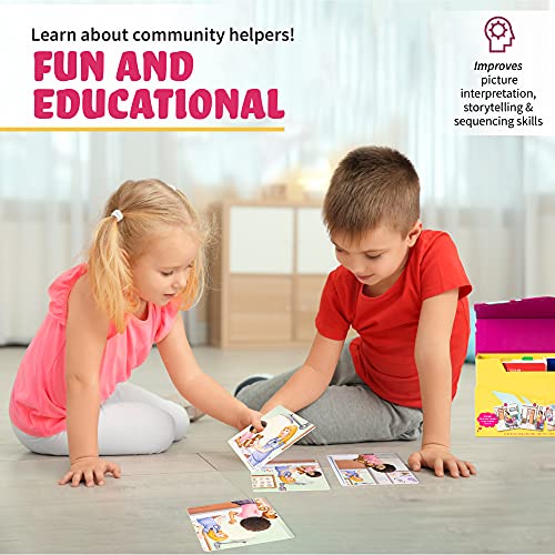 SPARK INNOVATIONS Kids Story Cards Sequence Game Large Storytelling and Sequencing Cards. Community Helper Stories for Sentence Building Educational Picture Card Games - style: Community Helper Themed Sequencing Cards