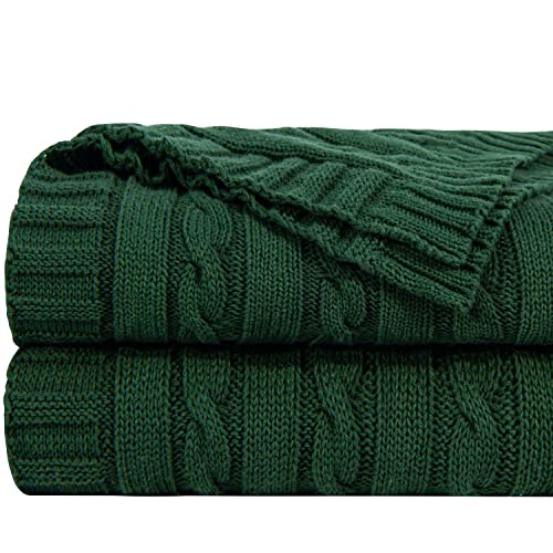 NTBAY Cotton Cable Knit Throw Blanket, 51 x 67, Dark Green - color: Dark Green, size: Throw(51"x67")