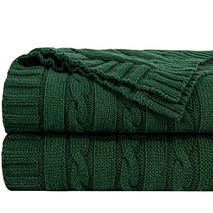 NTBAY Cotton Cable Knit Throw Blanket, 51 x 67, Dark Green - color: Dark Green, size: Throw(51"x67")