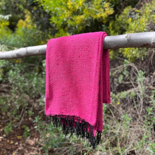 Open Road Goods Solid Color Mexican Yoga Blanket – Large Handwoven Throw for Yoga, Beach, Camping or Home – Soft and Durable Cotton Blend - color: Hot Pink