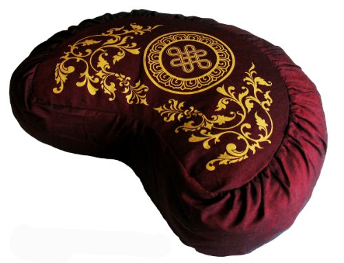 Meditation Cushion Crescent Buckwheat Zafu Pillow (Eternal Knot Burgundy) - color: Eternal Knot Burgundy