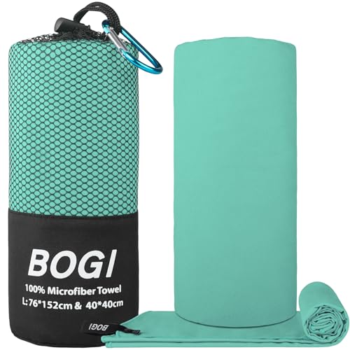 BOGI Microfiber Travel Sports Towel-Quick Dry Travel Soft Lightweight Absorbent Compact Sports Towel for Camping Gym Beach Bath Yoga Swimming Backpacking (L:60''x30''+16''x16''-Mint) - color: Mint, size: L:60''x30''+16''x16''