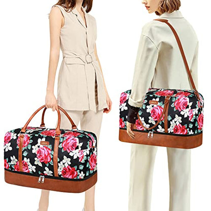 IBFUN Weekender Bags for Women, 21" Travel Duffle Bag with Shoe Compartment - color: C1-Flower