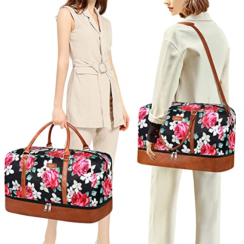 IBFUN Weekender Bags for Women, 21" Travel Duffle Bag with Shoe Compartment - color: C1-Flower