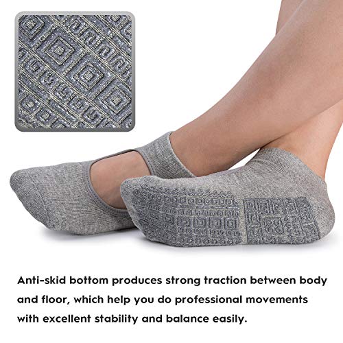 Non Slip Grip Yoga Socks for Women with Cushion for Pilates, Barre, Home - color: 3 Pairs-black/Navy/Grey