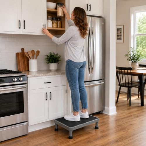 4.1" Low Step Stool, 500 lbs Heavy Duty One Step Stool for Adults | Non-Slip Rubber Platform with Carry Handle, Stable Stepping Stool for Adults, Seniors, SUV, Bed and Home Use, 17"x13"