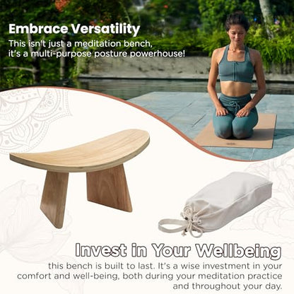 Wooden Meditation Bench for Seiza & Yoga Practice - Ergonomic Kneeling Prayer Stool with Curved Seat - Natural Floor Bench for Meditation, Mindfulness, Prayer & Yoga Sessions