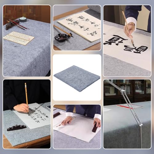 FINGERINSPIRE Chinese Calligraphy Drawing Felt Mat 24.6x31.5inch Gray Portable Calligraphy Utensils Organizer Rolls Mat Sumi Xuan Paper Painting Felt Desk Pad for Practice Calligraphy Chinese Painting