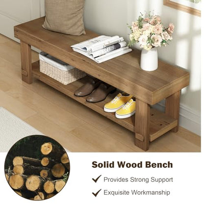 51.2" Solid Wood Bench, Long Farmhouse Narrow Entryway Bench, Natural - size: 51.2"W