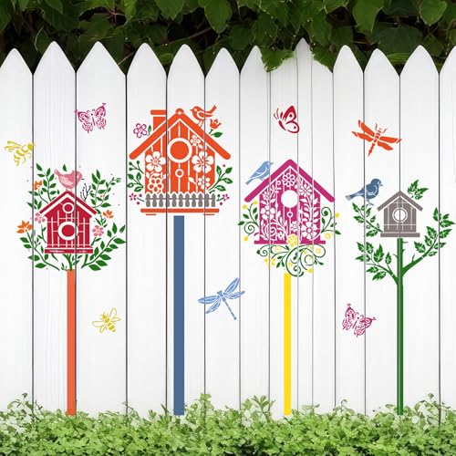 Large Stencils for Painting Walls Bird House Stencil | Reusable Stencil for Wood Fence Room Wall Window Glass - style: Bird House