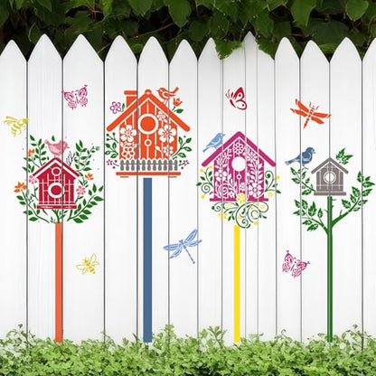 Large Stencils for Painting Walls Bird House Stencil | Reusable Stencil for Wood Fence Room Wall Window Glass - style: Bird House