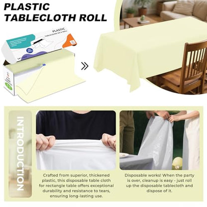 54IN X 320FT Plastic Table Cover Roll with Cutter Box, Cut to Size Plastic Table Cloths for Parties, Birthday, (Beige, 54"x3840"(Rectangular)) - color: Beige, size: 3840" x 54" (Rectangular)
