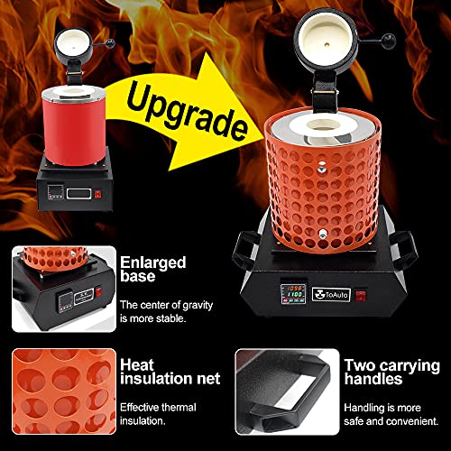TOAUTO Gold Melting Furnace 1+3 KG 1400W 2100℉ | Digital PID Smelter Kiln Kit Casting Refining Jewelry Precious Metals Gold Silver Copper Aluminum 110V