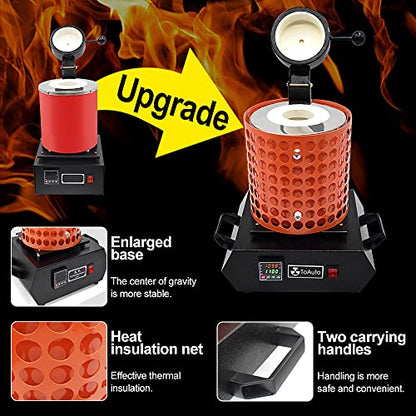TOAUTO Gold Melting Furnace 1+3 KG 1400W 2100℉ | Digital PID Smelter Kiln Kit Casting Refining Jewelry Precious Metals Gold Silver Copper Aluminum 110V
