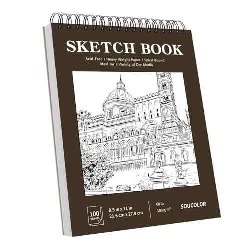 Soucolor Sketchbook 8.5x11,100 Sheets Thick Acid-Free Drawing Paper | 68lb/100gsm Lay Flat Sketch Pad Art Notebook for Adults Artists Teachers Students Classroom - color: Brown, size: 8.5" x 11" (Pack of 1)
