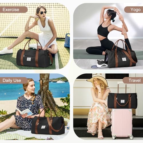 Gym Bag for Women Men with Shoes Compartment,Sports Duffle Bag Personal item travel Duffel Bags Tote Bag Small Carry on Weekender Overnight Bags Workout Dance Bag Hospital Holdalls Black Brown - color: A9-Black Brown