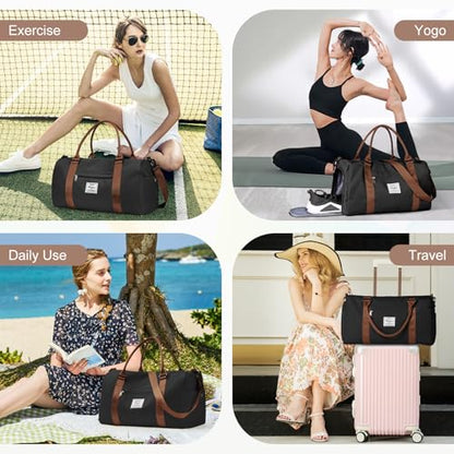 Gym Bag for Women Men with Shoes Compartment,Sports Duffle Bag Personal item travel Duffel Bags Tote Bag Small Carry on Weekender Overnight Bags Workout Dance Bag Hospital Holdalls Black Brown - color: A9-Black Brown