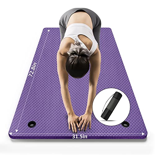 LFS Yoga Mat 72.8" x 31.5" x 2/5 inch Thick With Strap and Bag, Extra Wide - color: Purple