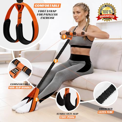 KUTIZE Multifunction Pedal Resistance Band with Handle, Upgraded Exercise Equipment with Soft Foot Pedal for Sit Up & Full-Body Home Gym Workouts, Core/ABS Training, Pilates, Yoga & Physical Therapy - color: 1-Orange-60LBS