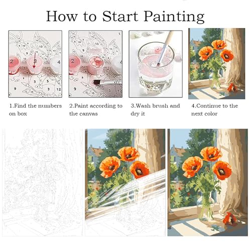 ZRIZQ Paint by Numbers Kit for Adults Beginner,Flowers,16x20 | Full set with wooden brushes,rolled canvas,rich paints.Calming activity.Beginner friendly.Just open and paint. - color: 16"X20"Rolled Canvas-Flowers 4