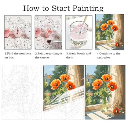 ZRIZQ Paint by Numbers Kit for Adults Beginner,Flowers,16x20 | Full set with wooden brushes,rolled canvas,rich paints.Calming activity.Beginner friendly.Just open and paint. - color: 16"X20"Rolled Canvas-Flowers 4