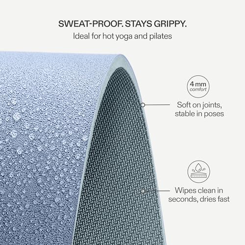 Premium Yoga Mat – Sweat-Activated Non-Slip PU Grip I Natural Rubber Base I 4mm for Yoga, Pilates & Workouts - color: Sky Blue