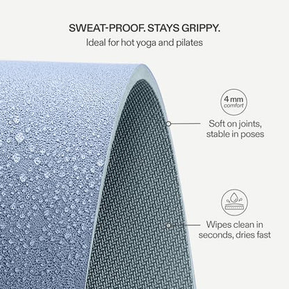 Premium Yoga Mat – Sweat-Activated Non-Slip PU Grip I Natural Rubber Base I 4mm for Yoga, Pilates & Workouts - color: Sky Blue