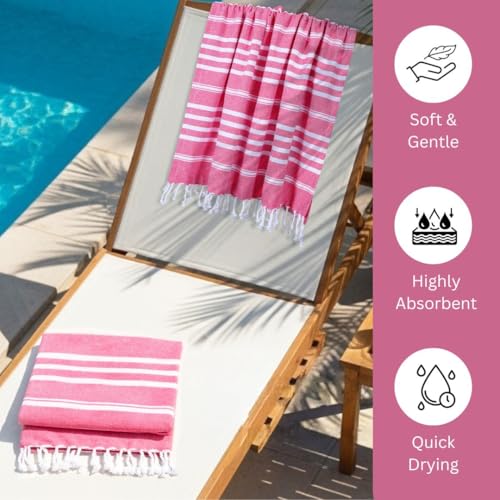 WeWove Turkish Peshtemal Beach Towels Large 39x70 Inch Set of 2-100% Cotton Soft Quick-Drying Absorbent Washable - Versatile for Beach Pool Spa Picnic Travel or Bath Use - Turkish Towels Pink - color: Pink