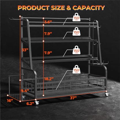 Upgraded XL Dumbbell Rack Weight Stand - Adjustable Weight Rack for Dumbbells, Home Gym Storage Rack for Kettlebell, Balls,Yoga Mat Storage Holder, Workout Equipment Storage Organizer With Wheels