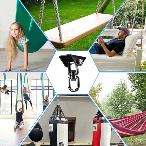 2 Pcs Swing Hanging Kit, Heavy Duty 2000 LB Capacity 360 Degree Rotating Hangers, Hardware for Porch Swing, Hammock, Chair, Yoga, Playground, Indoor and Outdoor Use, Black