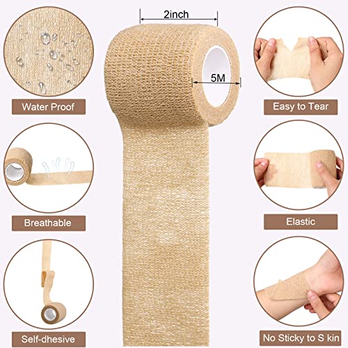 Treela 64 Pack 2" X 5 Yards Self Adhesive Bandage Wrap Beige | Cohesive Flexible Wrap for Wrist Ankle Fingers, Breathable Sports Tape, Self Adherent Rolls for Pets Vet, Coban Style - color: Beige, size: 2 Inch X 5 Yard