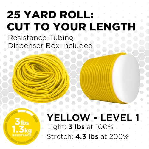 THERABAND Resistance Tubing, Exercise Band, Physical Therapy, 25', Yellow | Latex resistance tubing where the color marks the resistance level, so you can step up as strength returns - color: Level 1 / Light - Yellow, size: 25 Foot