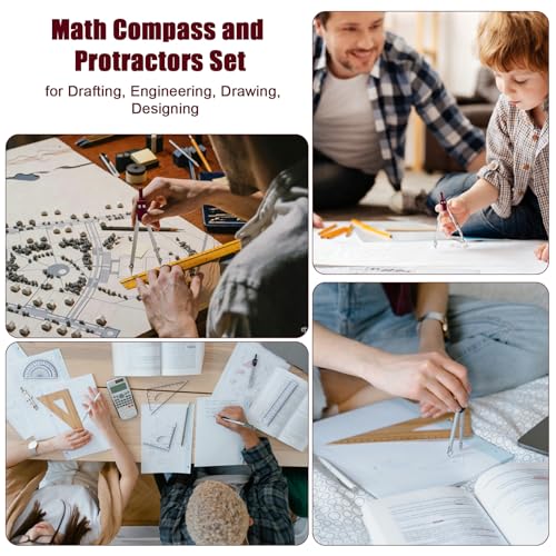 Compass Geometry Tool, 13PCS Compass and Protractors Set Math Geometry Drawing Tool Precision Set Graphic Compasses Triangle Rulers Pencils Protractor with Storage Case (Brown) - color: Brown