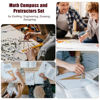 Compass Geometry Tool, 13PCS Compass and Protractors Set Math Geometry Drawing Tool Precision Set Graphic Compasses Triangle Rulers Pencils Protractor with Storage Case (Brown) - color: Brown