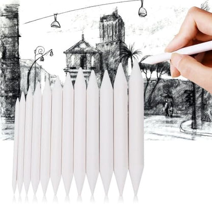Anu Limen 12Pcs Rice Paper Blending Stumps for Drawing, Soft Sketch Smudging Sticks, White Paper Art Blenders for Shading and Detail Work