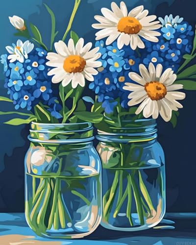 ZUVRDIAI Colorful Daisy Vase Paint by Numbers Kit, Flower Paint by Numbers for Adults, Acrylic Paint by Number Kits, Scenery Paint by Number on Canvas Without Frame 20x16 Inch