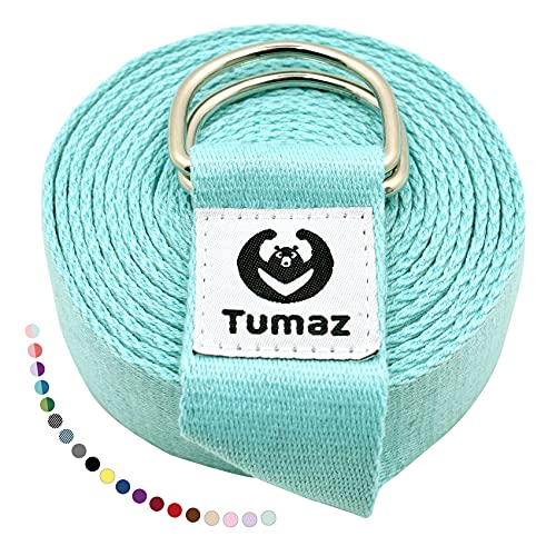 Tumaz Yoga Strap for Stretching with Adjustable D-Ring, 6/8/10 ft - color: 14. Turquoise, size: 8 Feet (with Storage Band)