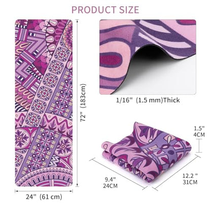 Travel Suede Yoga Mat 1.5mm Thick Non Slip Foldable Lightweigh Sweat Absorbent Exercise Mat for Hot Yoga Pilates Home Gym Outdoor, 72"L x 24"W, 3 lbs - color: Purple