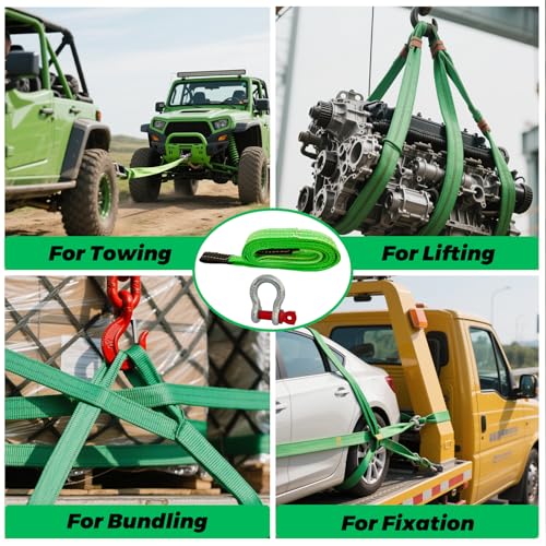 HENBOW Lift Sling Straps|2" × 6.5' Web Sling Strap with D Ring Shackles|4400Lbs Safety Work Load and 17600Lbs Breaking Load| Recovery Strap for Hoist Car Tree Saver Winch Recovery(2 Pack) - size: 2 Inch × 6.5 FT