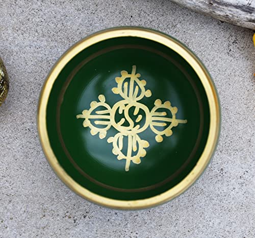 DharmaObjects Tibetan Meditation Om Mani Singing Bowl/Cushion/Mallet (Green) - color: Green, size: Small