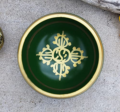 DharmaObjects Tibetan Meditation Om Mani Singing Bowl/Cushion/Mallet (Green) - color: Green, size: Small