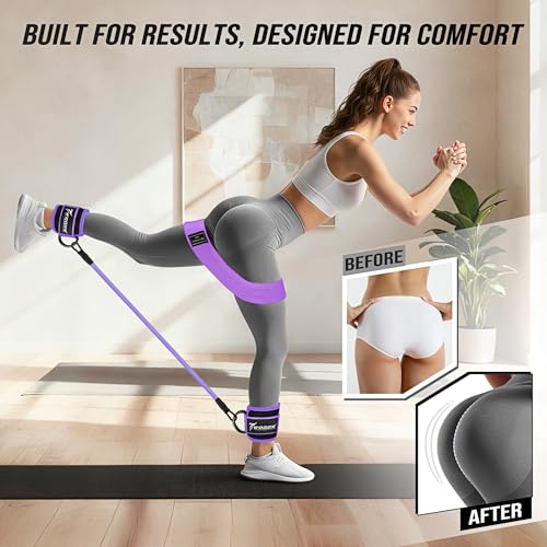 WOQQW Ankle Resistance Bands with Cuffs & Booty Bands Set for Legs & Glutes - color: Purple