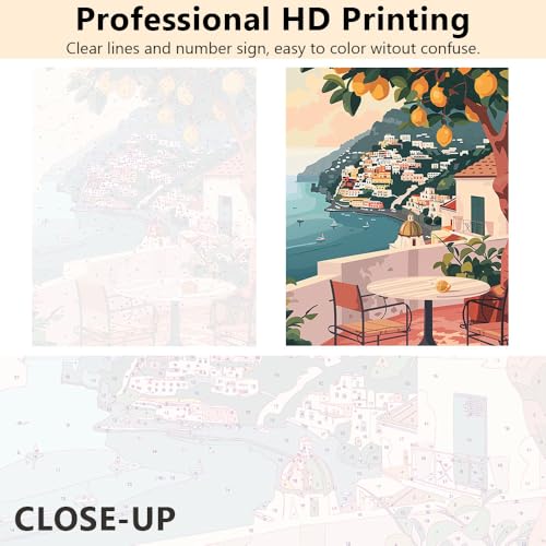 TUMOVO Paint by Number for Adults, Lemon Tree Balcony Landscape Art | Cityscape DIY Painting, Unframed Pre-numbered Canvas, Stress Relief Craft, Includes Paints and Brushes, 16x20 Inches. - color: Balcony