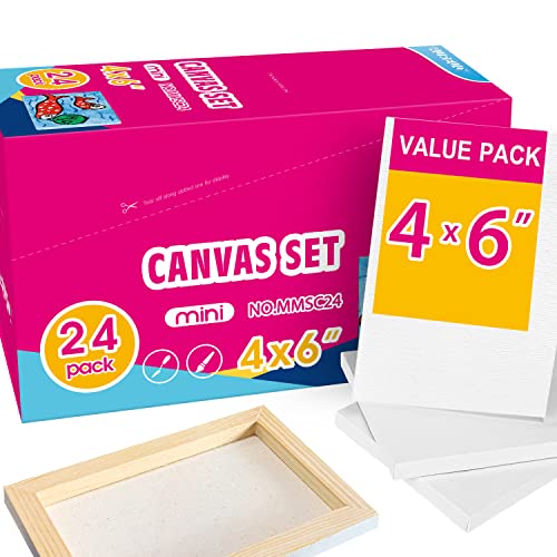 AUREUO Mini Stretched Canvas - 4x6 Inch/24 Pack - 2/5 Inch Profile Small Square Canvas - Gift Set Bulk Pack Canvases for Acrylic Painting & Craft - size: 4"x6"