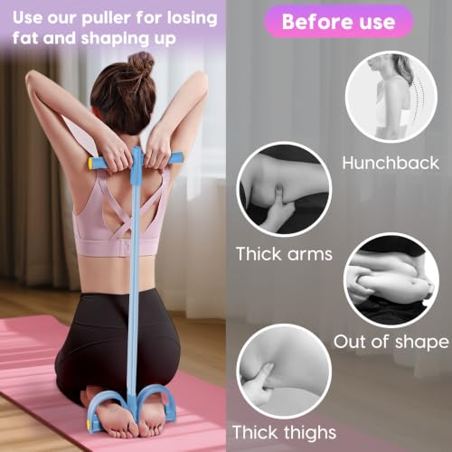 Pedal Resistance Band with Handles, 6-Tubes Natural Rubber Exercise Band - color: Full Blue