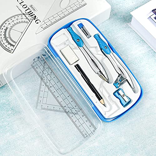 Geometry Set,10 Pcs Protractor and Compass Set, Math and Ruler Set for Students, Class Supplies, and School - Essential Compass Geometry Tools for Precision and Quality (Blue)